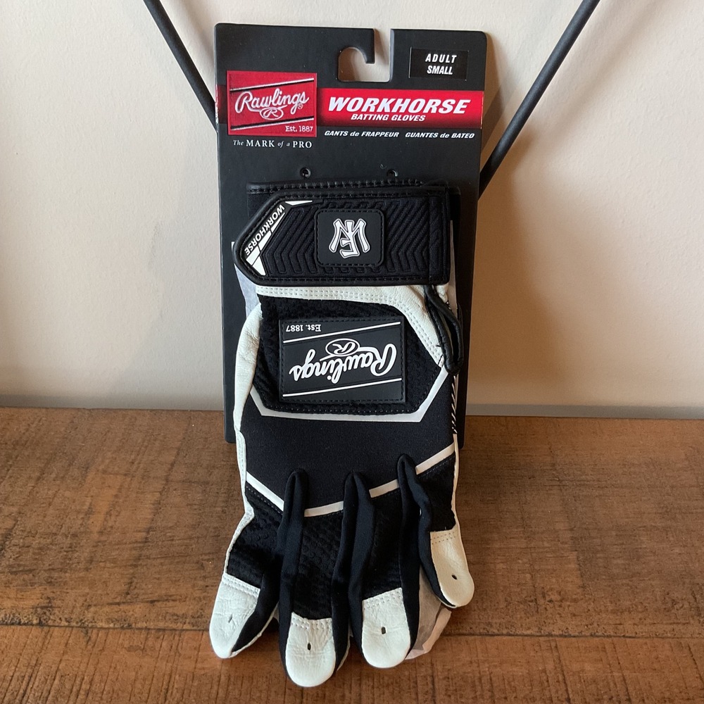 Rawlings Workhorse Batting Baseball Gloves Mens Adult Small Black White NEW Pair
